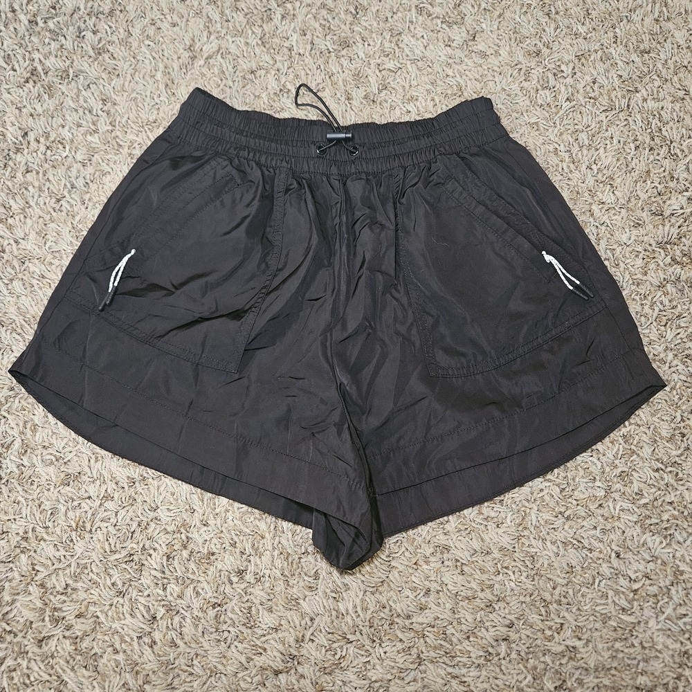 Zara Womens Black Small Athletic High Waist Shorts Black Zip Pockets Gym Comfy